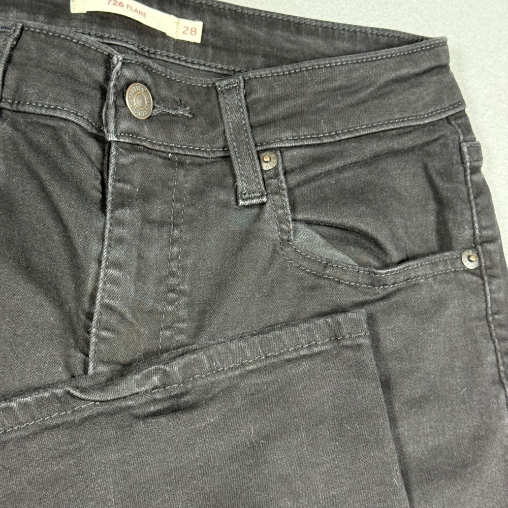 Levis 726 Flare High Rise Jeans Black Stretch Denim Womens Size 28x32